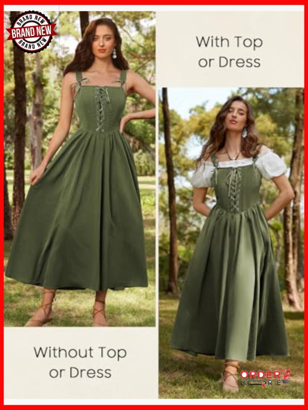 Sleeveless Lace Up Renaissance Cottagecore Long Dress Medieval Costume - Picture 4 of 7